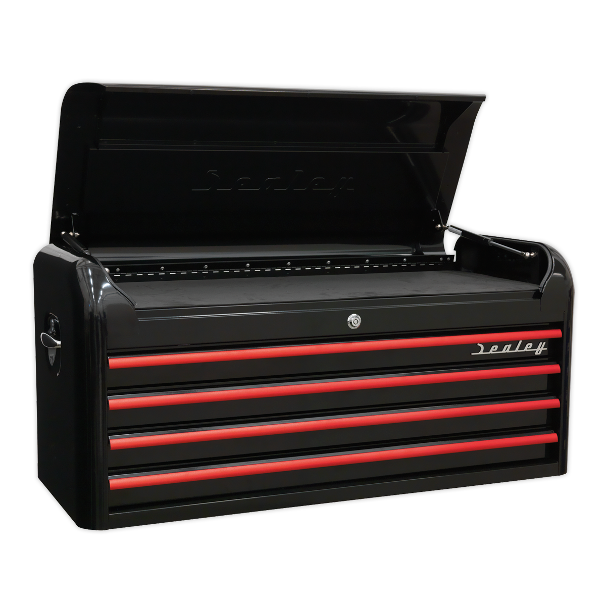 Retro Style Extra-Wide Topchest & Rollcab Combination 10 Drawer-Black with Red Anodised Drawer Pull - AP41COMBOBR - Farming Parts