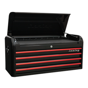 Retro Style Extra-Wide Topchest & Rollcab Combination 10 Drawer-Black with Red Anodised Drawer Pull - AP41COMBOBR - Farming Parts