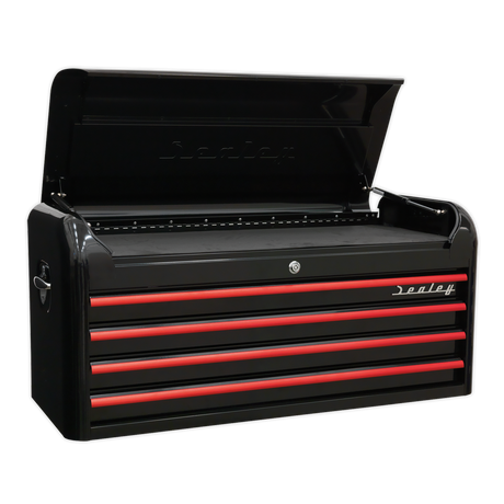 Retro Style Extra-Wide Topchest & Rollcab Combination 10 Drawer-Black with Red Anodised Drawer Pull - AP41COMBOBR - Farming Parts