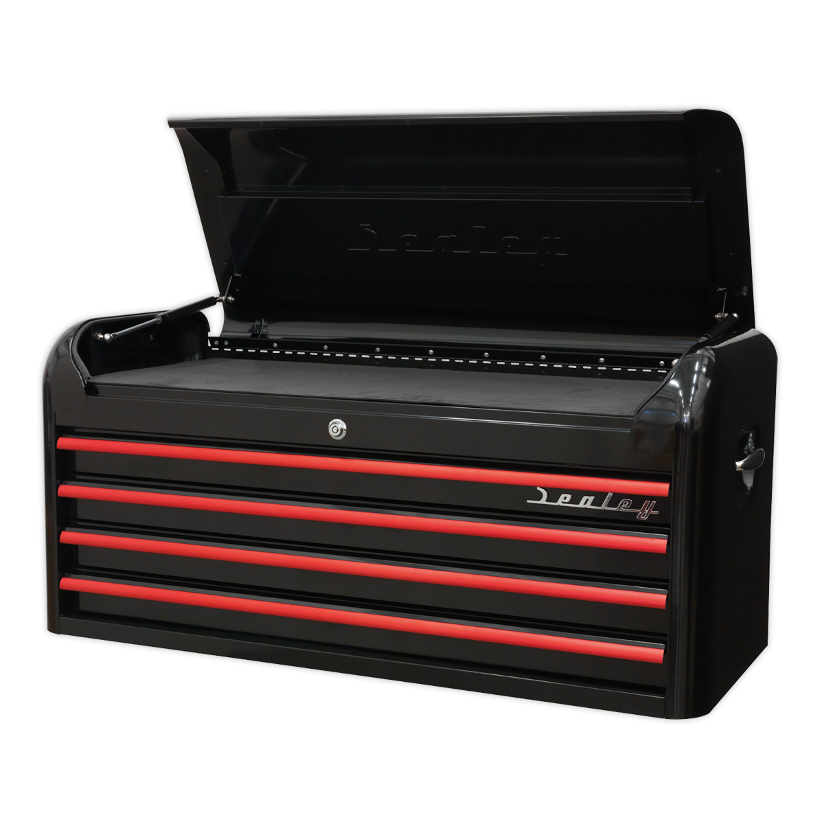 Topchest 4 Drawer Wide Retro Style - Black with Red Anodised Drawer Pulls - AP41104BR - Farming Parts