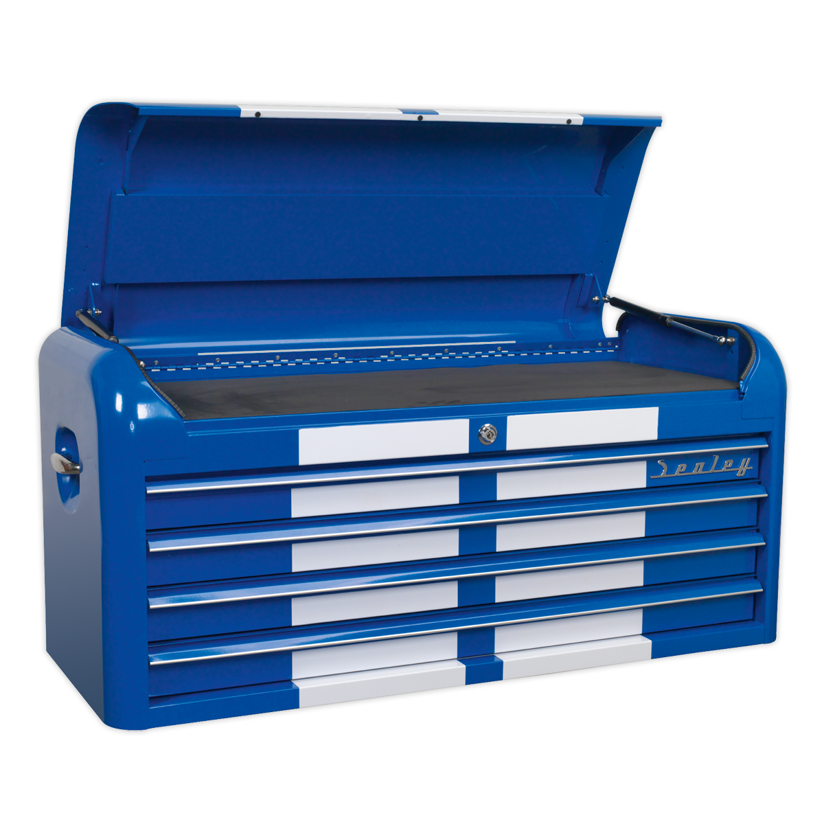 Topchest 4 Drawer Wide Retro Style - Blue with White Stripes - AP41104BWS - Farming Parts