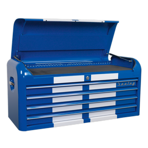 Topchest 4 Drawer Wide Retro Style - Blue with White Stripes - AP41104BWS - Farming Parts