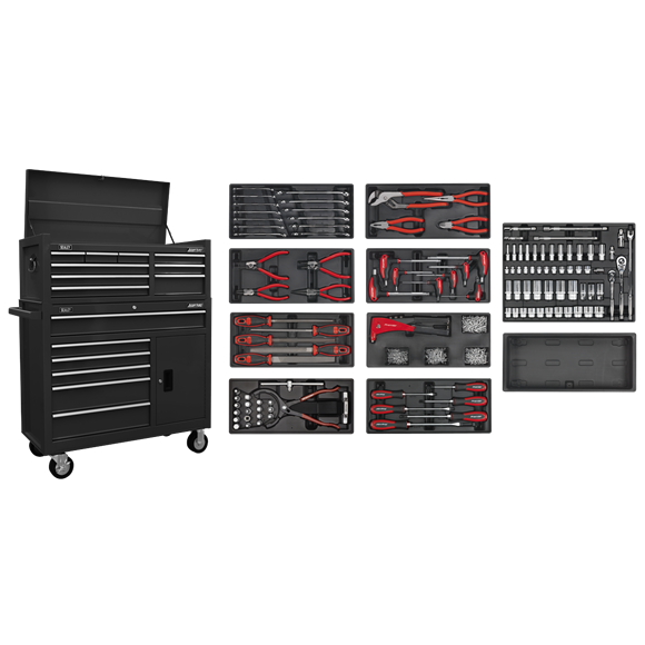 American PRO® Topchest & Rollcab Combination 15 Drawer with 117pc Tool Kit - Black - SE-AP41STACKBCOMBO