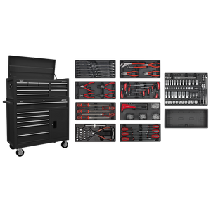 American PRO® Topchest & Rollcab Combination 15 Drawer with 117pc Tool Kit - Black - SE-AP41STACKBCOMBO