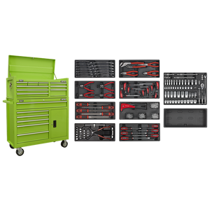 American PRO® Topchest & Rollcab Combination 15 Drawer with 117pc Tool Kit- Green - SE-AP41STACKHVCOMBO