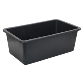 A robust composite storage box, the Sealey Storage Container 80L - AP5080 is a rectangular black plastic bin featuring a slightly flared top edge. Ideal for both industrial and domestic use, it offers versatile storage solutions.