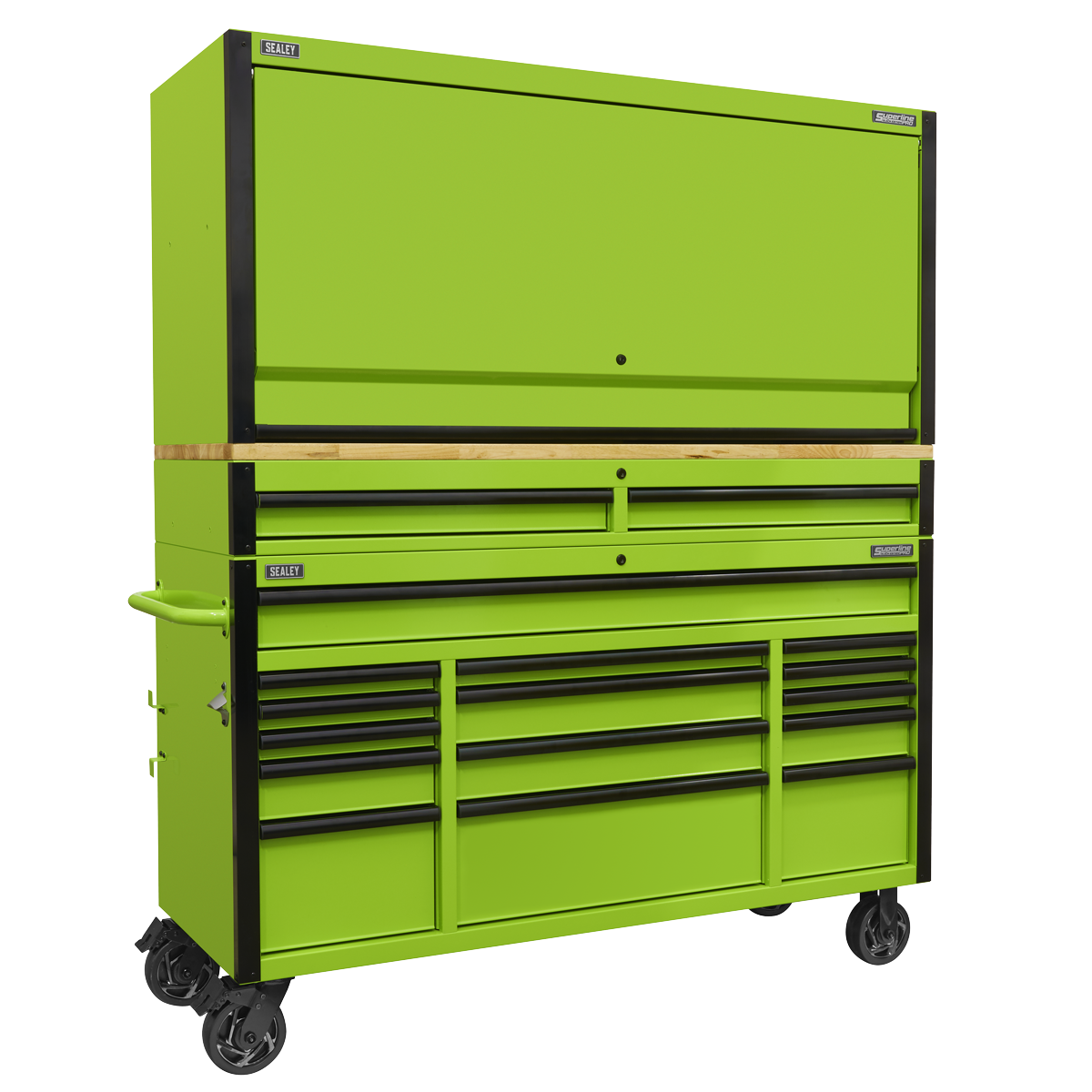 15 Drawer 1549mm Mobile Trolley with Wooden Worktop and Hutch and 2 Drawer Riser - AP6115BECOMBO1 - Farming Parts