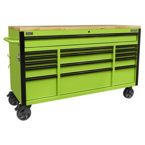 15 Drawer Mobile Trolley with Wooden Worktop 1549mm - AP6115BE - Farming Parts