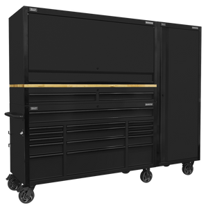 Superline PRO® Black Edition Mobile Trolley with Wooden Worktop 15 Drawer, Hutch, 2 Drawer Riser & Side Locker 1549mm - SE-AP6215BECOMBO2