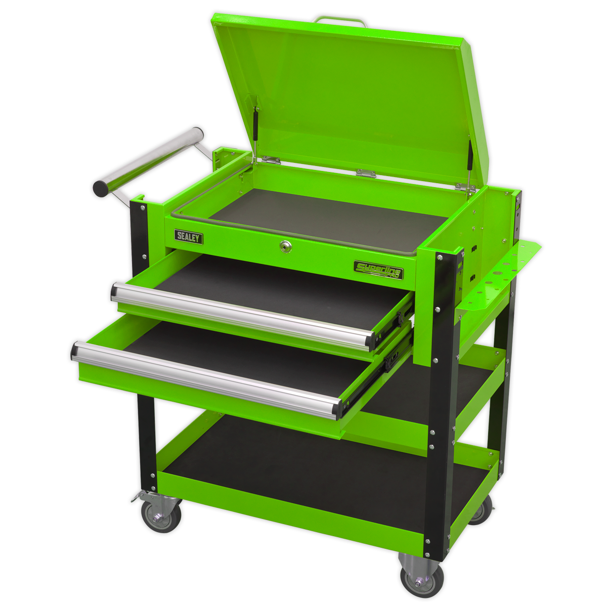 Heavy-Duty Mobile Tool & Parts Trolley 2 Drawers & Lockable Top - Green - AP760MHV - Farming Parts