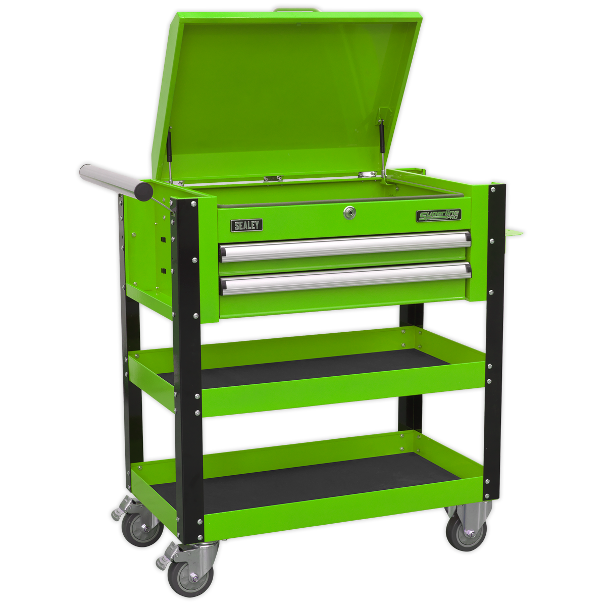 Heavy-Duty Mobile Tool & Parts Trolley 2 Drawers & Lockable Top - Green - AP760MHV - Farming Parts