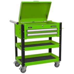 Heavy-Duty Mobile Tool & Parts Trolley 2 Drawers & Lockable Top - Green - AP760MHV - Farming Parts