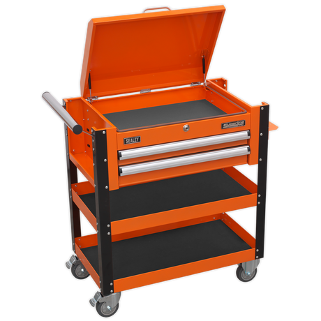 Heavy-Duty Mobile Tool & Parts Trolley 2 Drawers & Lockable Top - Orange - AP760MO - Farming Parts