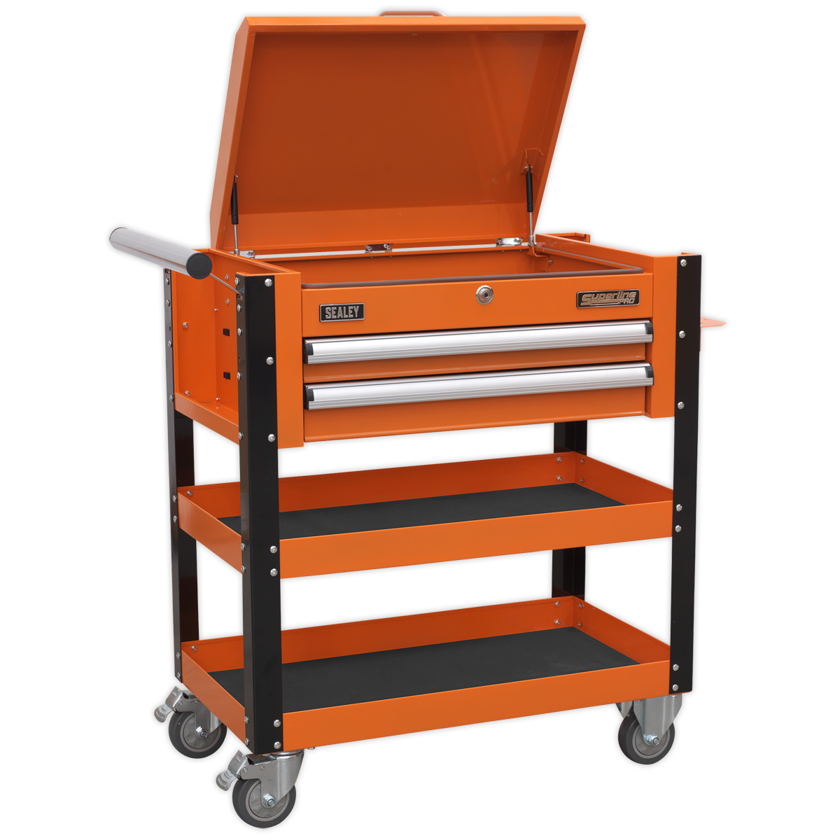 Heavy-Duty Mobile Tool & Parts Trolley 2 Drawers & Lockable Top - Orange - AP760MO - Farming Parts