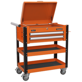 Heavy-Duty Mobile Tool & Parts Trolley 2 Drawers & Lockable Top - Orange - AP760MO - Farming Parts