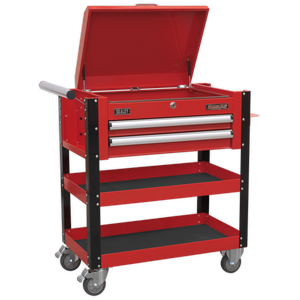Heavy-Duty Mobile Tool & Parts Trolley 2 Drawers & Lockable Top - Red - AP760M - Farming Parts