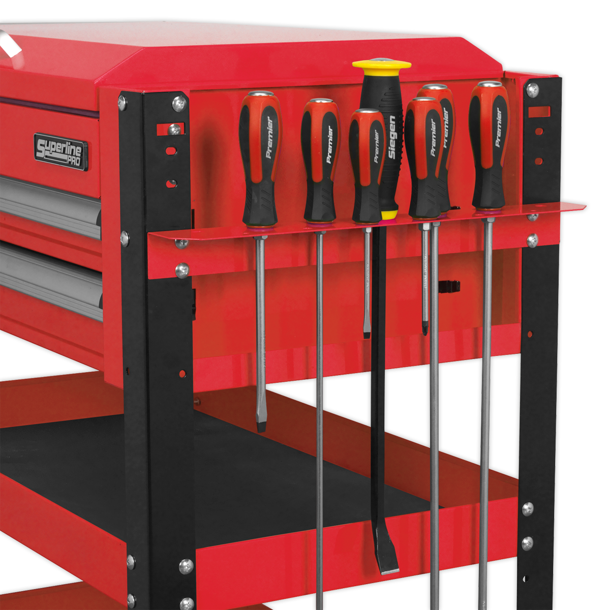 Heavy-Duty Mobile Tool & Parts Trolley 2 Drawers & Lockable Top - Red - AP760M - Farming Parts
