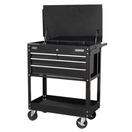 Heavy-Duty Mobile Tool & Parts Trolley with 4 Drawers & Lockable Top - Black - AP850MB - Farming Parts