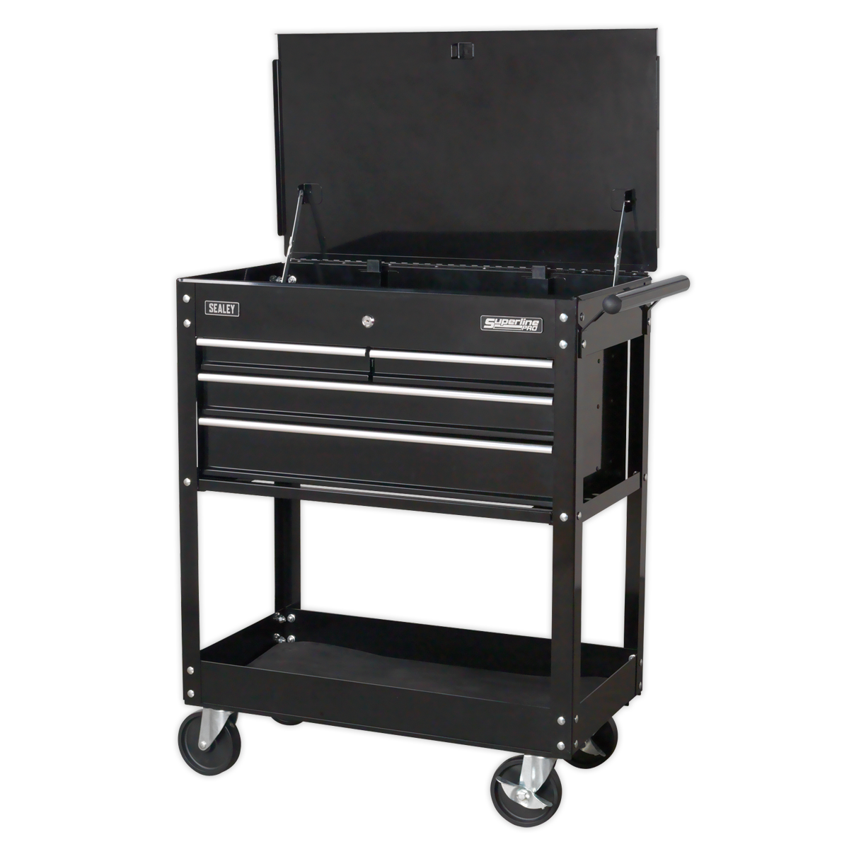 Heavy-Duty Mobile Tool & Parts Trolley with 4 Drawers & Lockable Top - Black - AP850MB - Farming Parts
