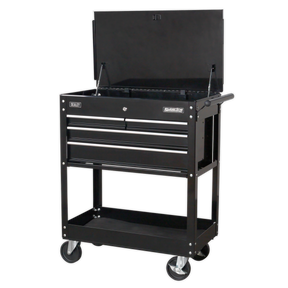 Heavy-Duty Mobile Tool & Parts Trolley with 4 Drawers & Lockable Top - Black - AP850MB - Farming Parts
