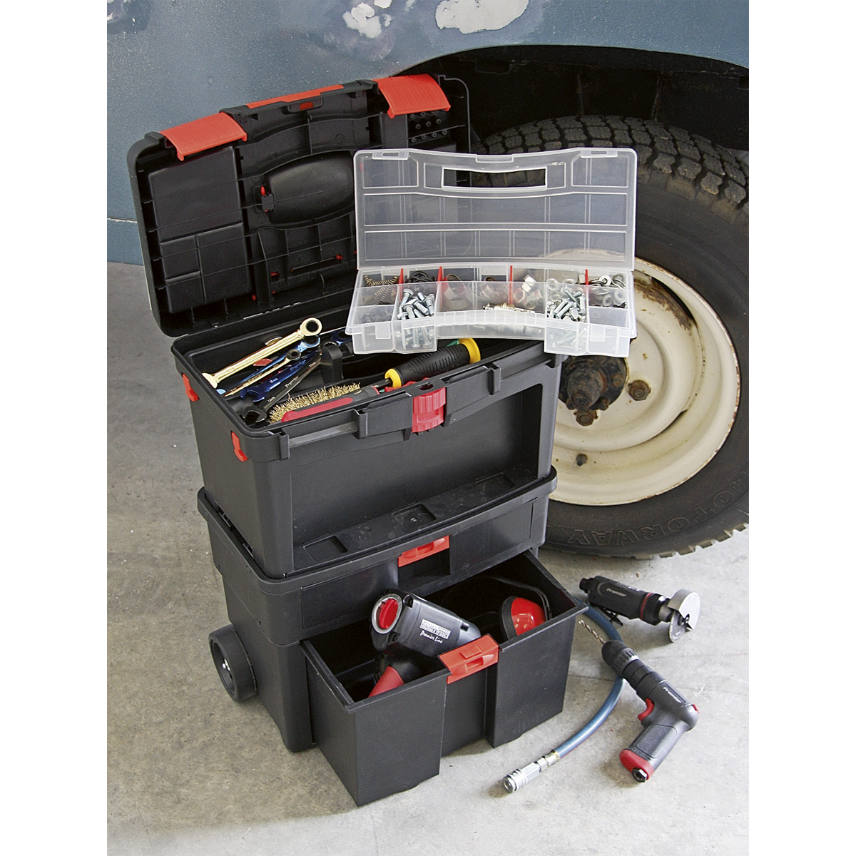 Mobile Toolbox with Tote Tray & Removable Assortment Box - AP850 - Farming Parts