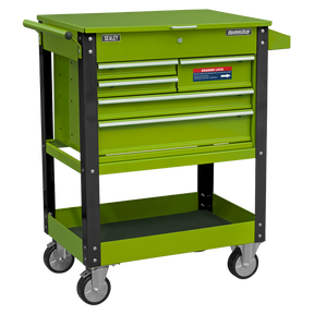 Heavy-Duty Mobile Tool & Parts Trolley with 5 Drawers and Lockable Top- Hi-Vis Green - AP890MHV - Farming Parts