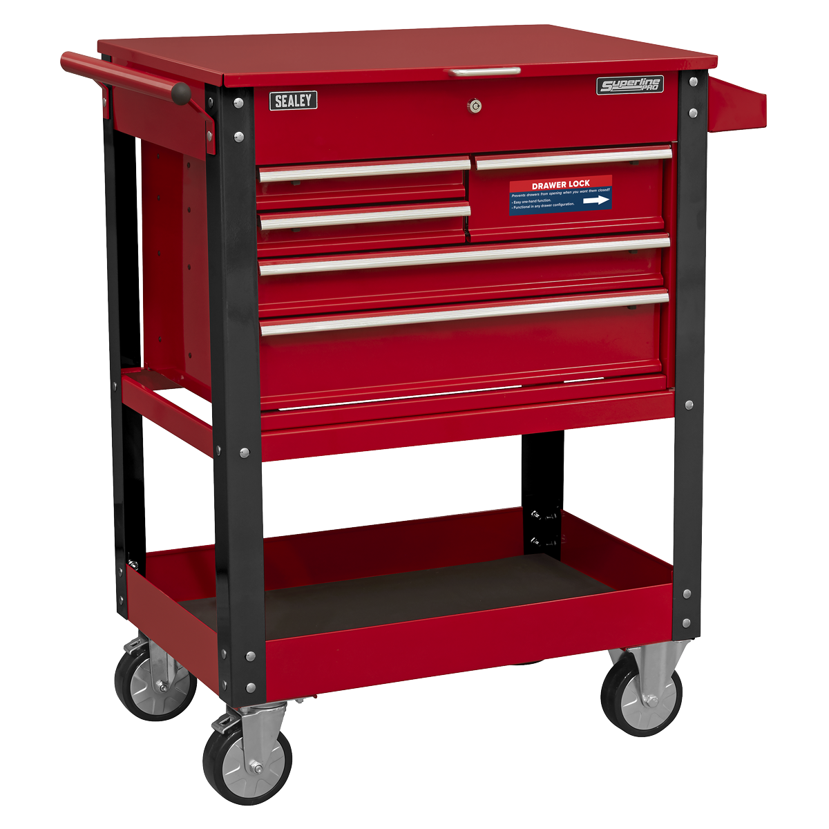Heavy-Duty Mobile Tool & Parts Trolley with 5 Drawers & Lockable Top - AP890M - Farming Parts