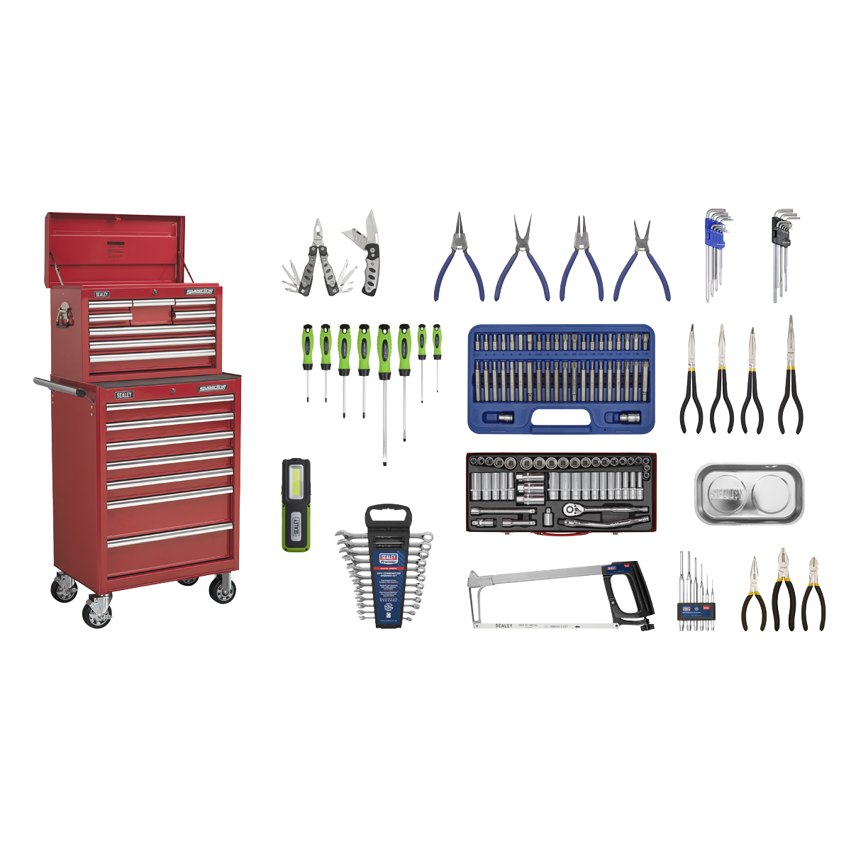 Topchest & Rollcab Combination 15 Drawer with Ball-Bearing Slides - Red & 147pc Tool Kit - APCOMBOBBTK57 - Farming Parts