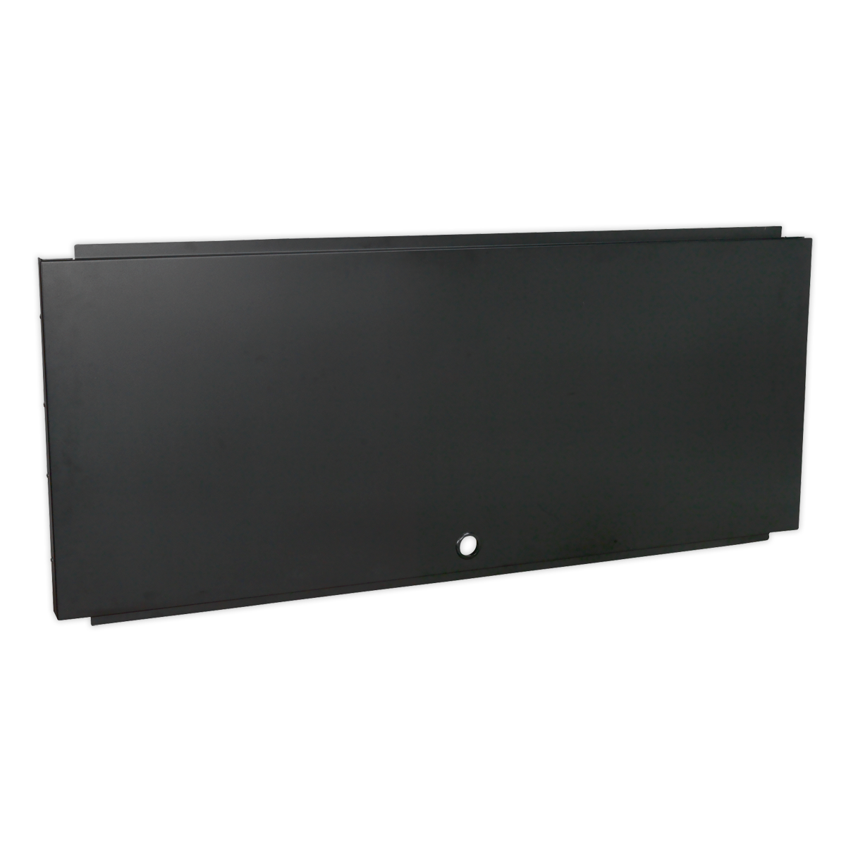 Black rectangular panel with a small central keyhole, perfect as the back panel for Wall Cabinet Model No. APMS14. The product is known as Modular Back Panel 1550mm - APMS11 by Sealey.