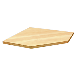 A wooden home plate for baseball, depicted at a slight angle against a white background, reminiscent of the Pressed Wood Worktop from Sealey's Modular Corner Cabinet APMS60PW.