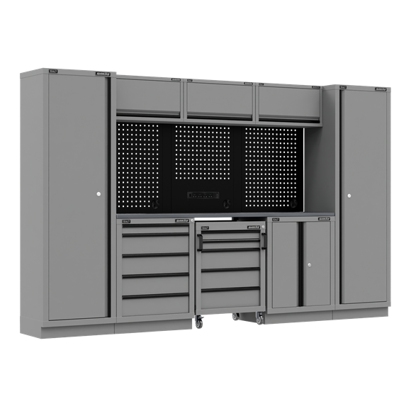 Superline PRO® Black Edition Storage System with Stainless Worktop 3.24m - SE-APMSBESTACK01SS