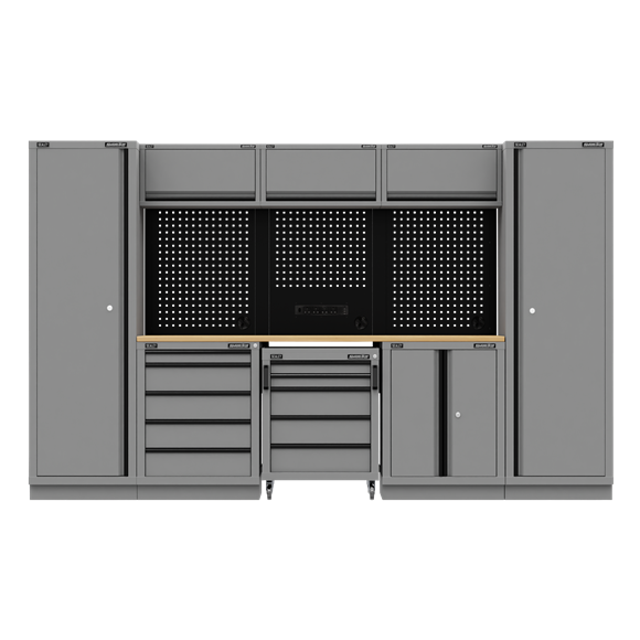 Superline PRO® Black Edition Storage System with Rubber Wood Worktop 3.24m - SE-APMSBESTACK01W