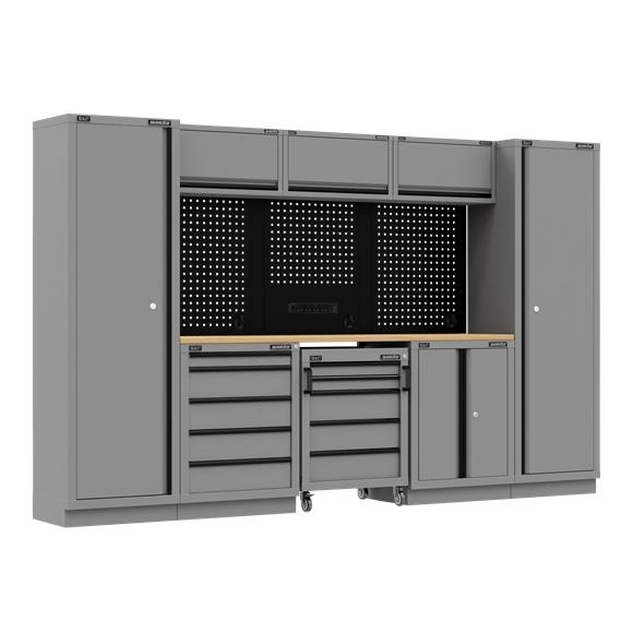 Superline PRO® Black Edition Storage System with Rubber Wood Worktop 3.24m - SE-APMSBESTACK01W