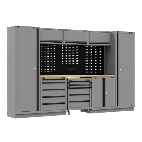 Superline PRO® Black Edition Storage System with Rubber Wood Worktop 3.24m - SE-APMSBESTACK01W