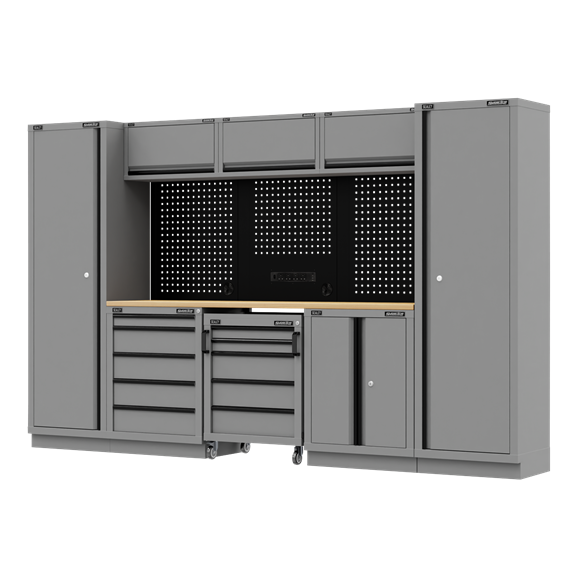 Superline PRO® Black Edition Storage System with Rubber Wood Worktop 3.24m - SE-APMSBESTACK01W