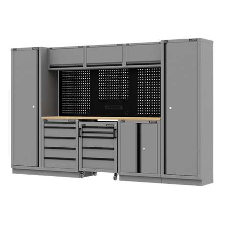 Superline PRO® Black Edition Storage System with Rubber Wood Worktop 3.24m - SE-APMSBESTACK01W