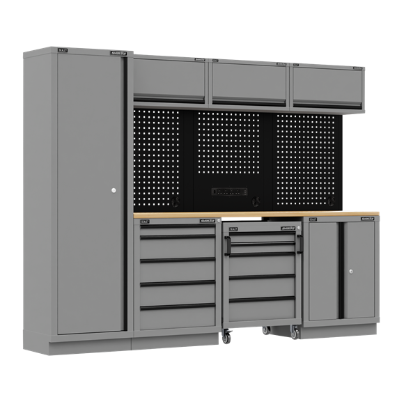 Superline PRO® Black Edition Storage System with Rubber Wood Worktop 2.64m - SE-APMSBESTACK02W
