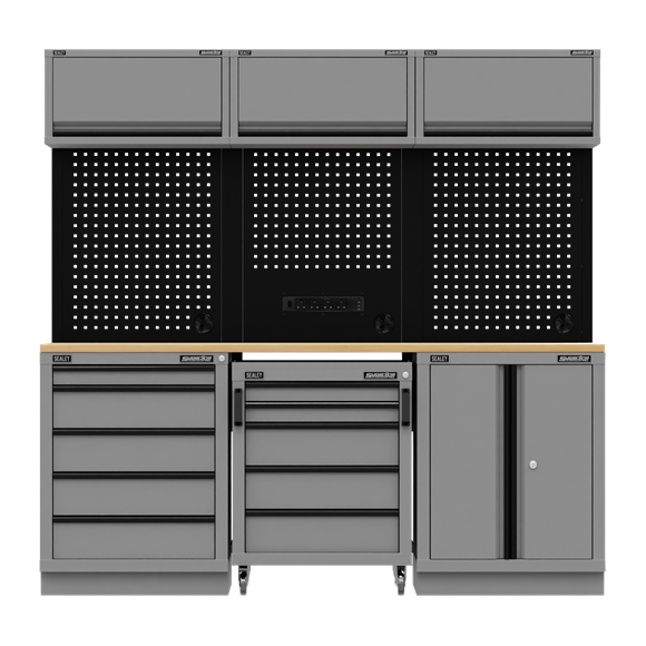 Superline PRO® Black Edition Storage System with Rubber Wood Worktop 2.04m - SE-APMSBESTACK03W