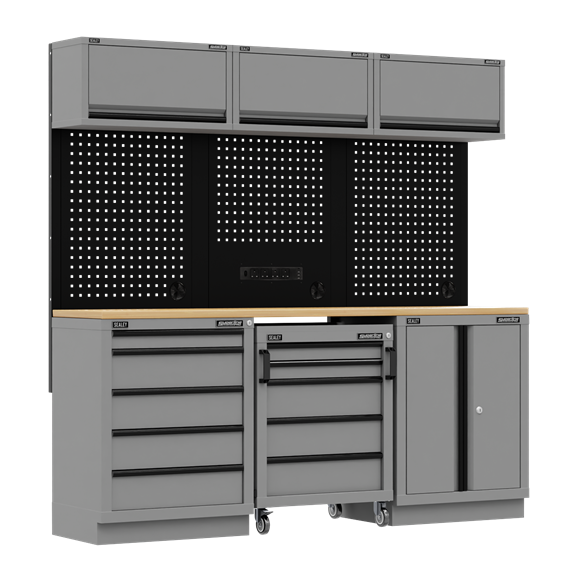 Superline PRO® Black Edition Storage System with Rubber Wood Worktop 2.04m - SE-APMSBESTACK03W