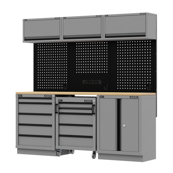 Superline PRO® Black Edition Storage System with Rubber Wood Worktop 2.04m - SE-APMSBESTACK03W