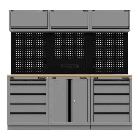 Superline PRO® Black Edition Storage System with Rubber Wood Worktop 2.04m - SE-APMSBESTACK04WW