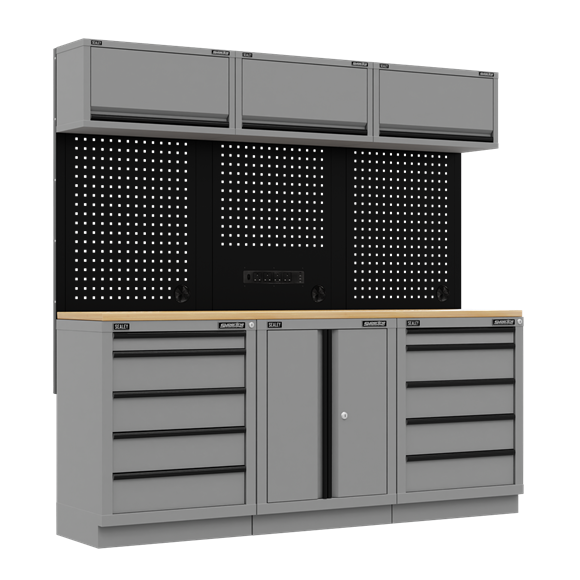 Superline PRO® Black Edition Storage System with Rubber Wood Worktop 2.04m - SE-APMSBESTACK04WW