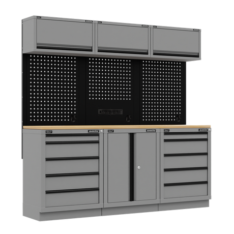Superline PRO® Black Edition Storage System with Rubber Wood Worktop 2.04m - SE-APMSBESTACK04WW