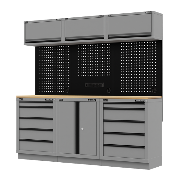 Superline PRO® Black Edition Storage System with Rubber Wood Worktop 2.04m - SE-APMSBESTACK04WW