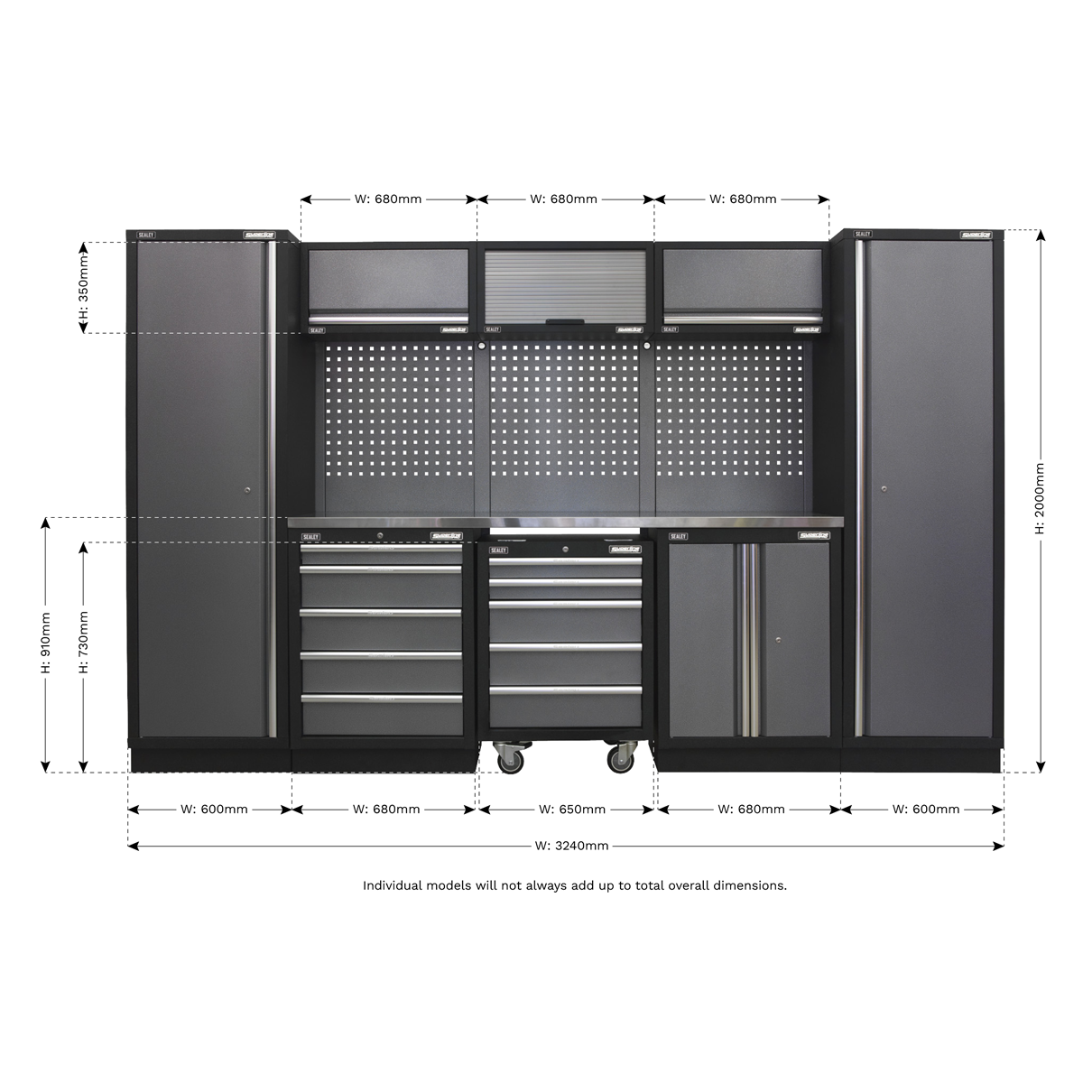 Superline PRO® 3.2m Storage System - Stainless Worktop - APMSSTACK03SS - Farming Parts
