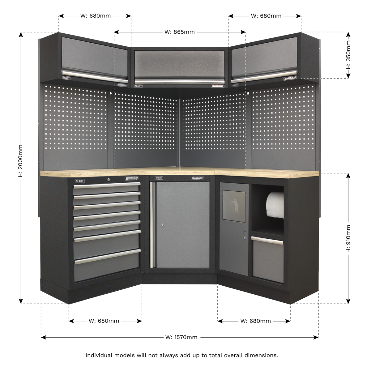 Superline PRO® 1.6m Corner Storage System - Wood Worktop - APMSSTACK08W - Farming Parts