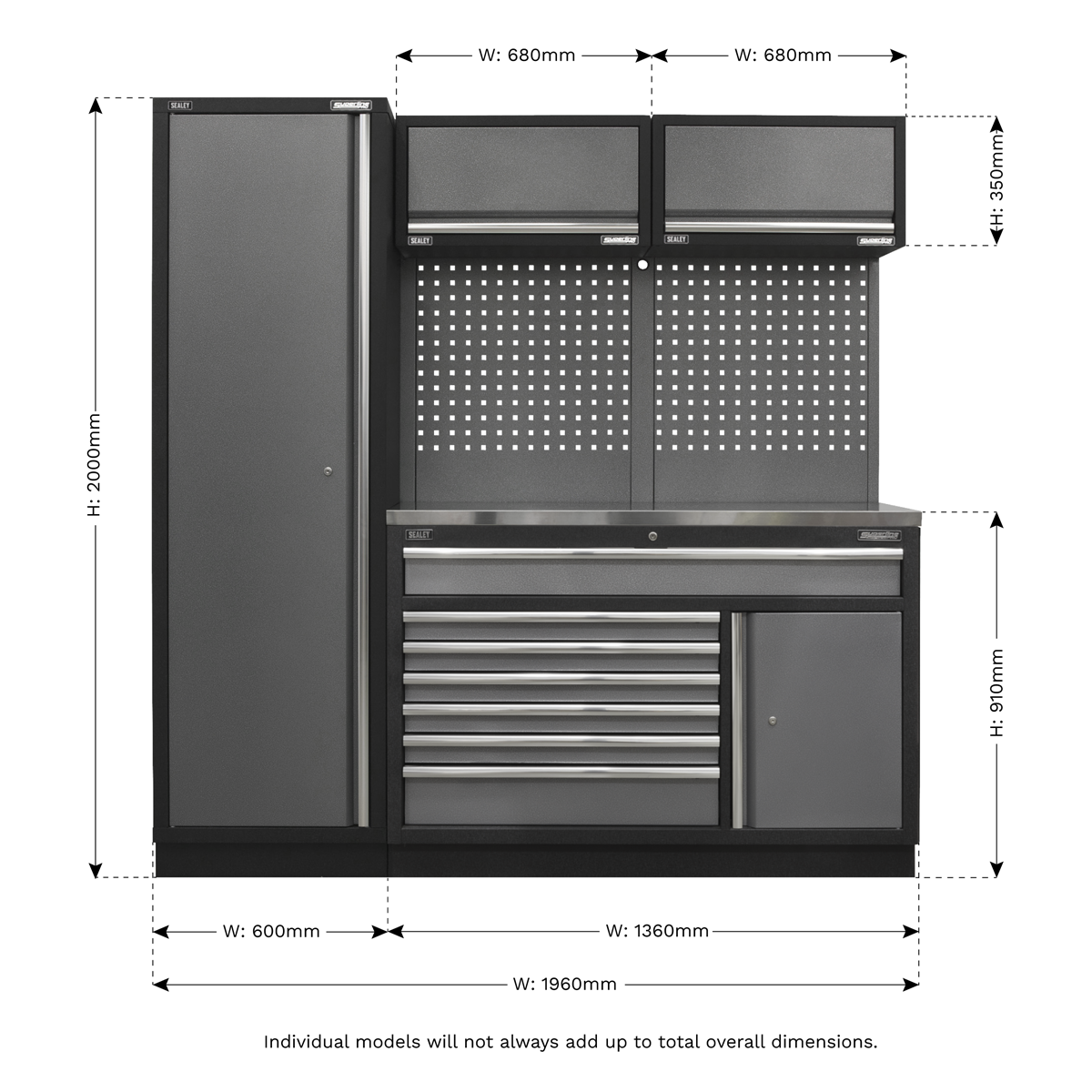 Superline PRO® 1.96m Storage System - Stainless Steel Worktop - APMSSTACK09SS - Farming Parts