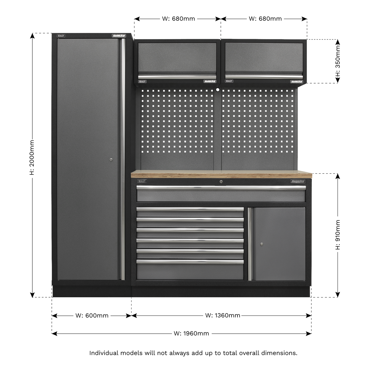 Superline PRO® 1.96m Storage System - Pressed Wood Worktop - APMSSTACK09W - Farming Parts