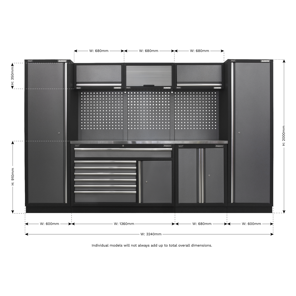 Superline PRO® 3.24m Storage System - Stainless Steel Worktop - APMSSTACK13SS - Farming Parts