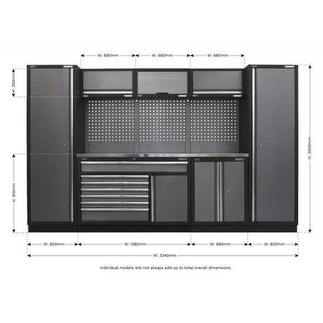 Superline PRO® 3.24m Storage System - Stainless Steel Worktop - APMSSTACK13SS - Farming Parts